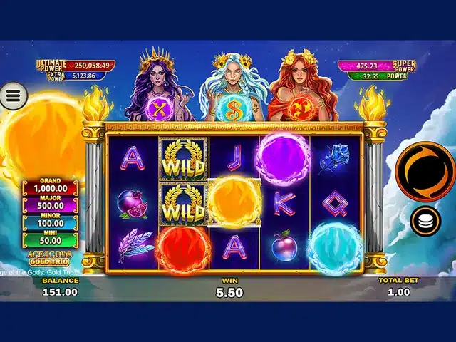 Age Of The Gods Gold Trio slot gameplay screenshot