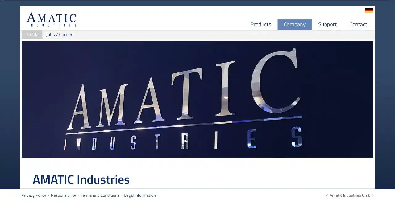 AMATIC Industries official company profile archived in March 2023, with current business and licensing checked July 2026