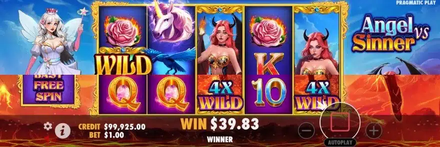 Angel vs Sinner Free Spins round with sticky expanding multiplier wilds