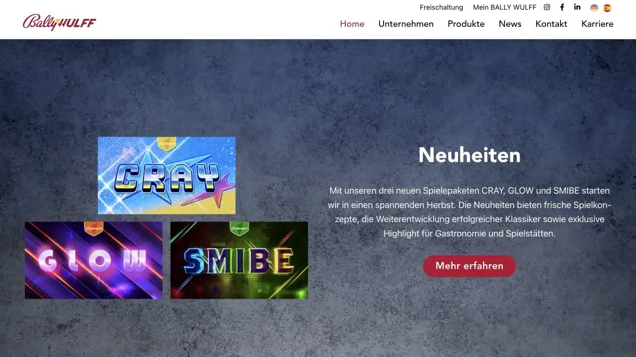 Bally Wulff official German website captured in July 2026