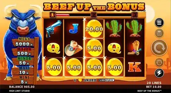 Beef Up The Bonus reels with six coin symbols in view, the count needed to start the Link and Win round