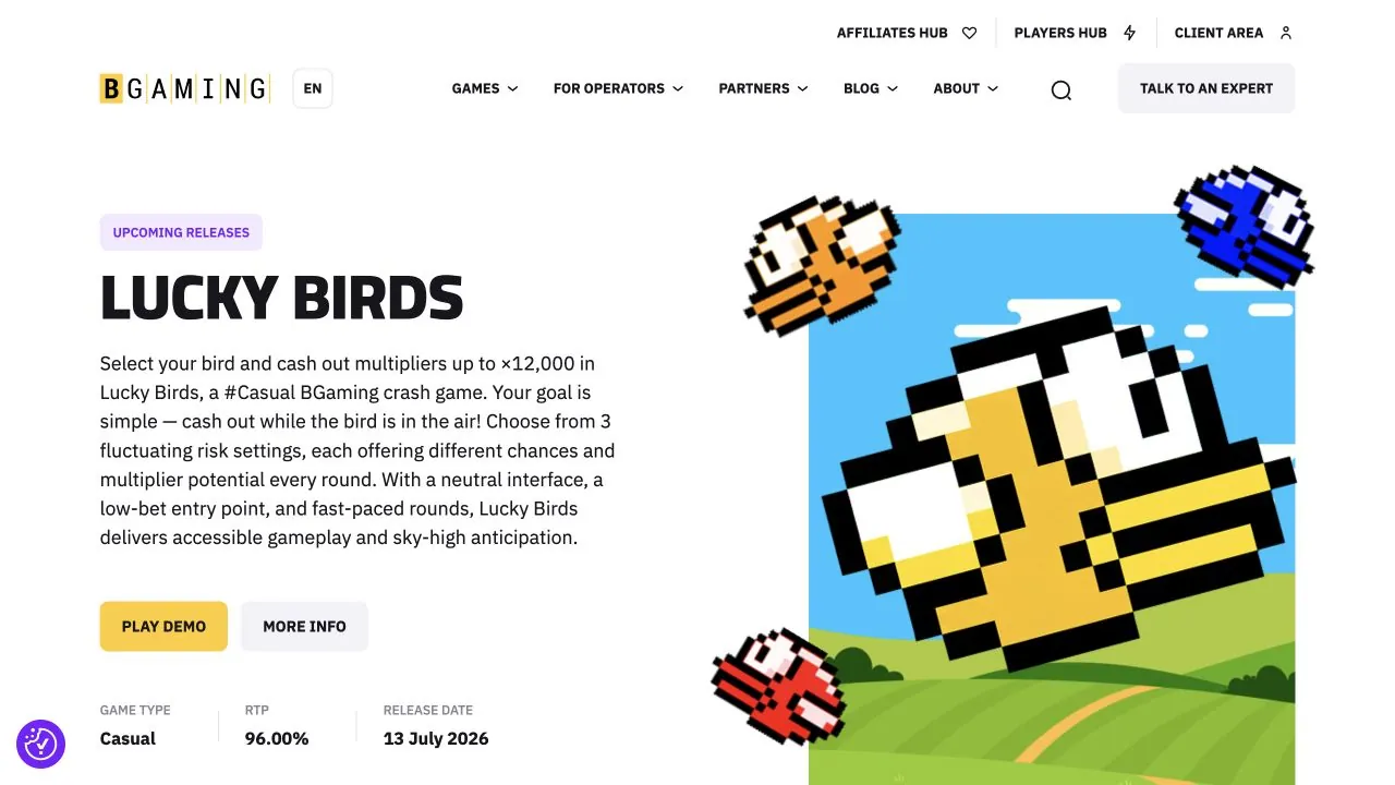 BGaming official homepage captured in July 2026