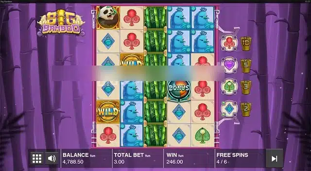 Big Bamboo free spins round showing Wild symbols and the escalating multiplier ladder