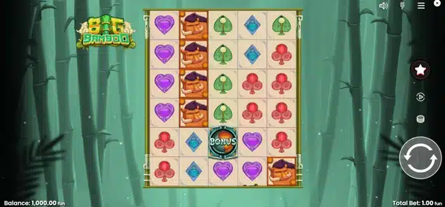 Big Bamboo base game showing the 5x6 grid and a Bonus Gamble Scatter symbol