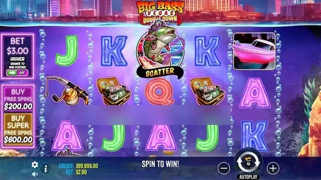 Big Bass Vegas Double Down Deluxe base game with the scatter symbol landed