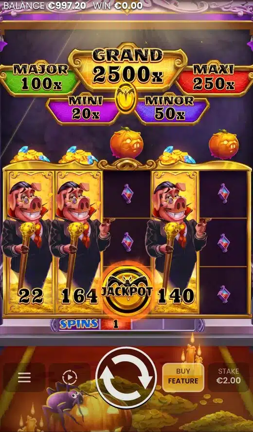 Break the Pumpkin Bank Hold and Win round with three Count Pigula collector reels carrying values of 22, 164 and 140