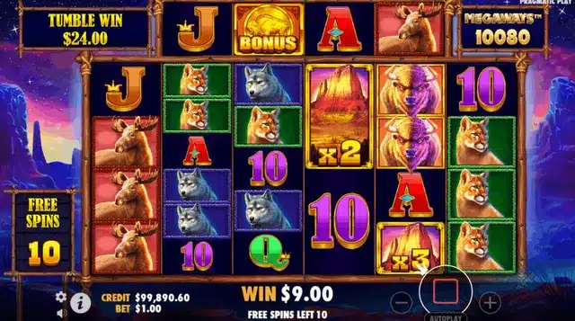 Buffalo King Megaways free spins with stacked wild multipliers on the reels