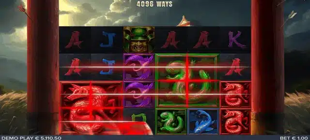 Bushido Gold Slice feature splitting rows of symbols with laser lines