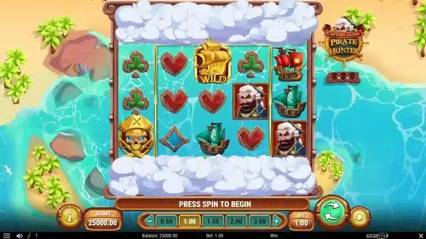 Captain Glum Pirate Hunter base game showing the permanent wild and pirate ship symbols