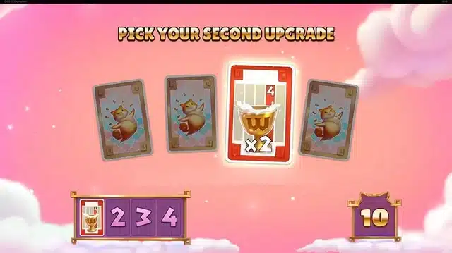 Cats Of Olympuss Card Pick Feature showing a mystery card upgrade choice