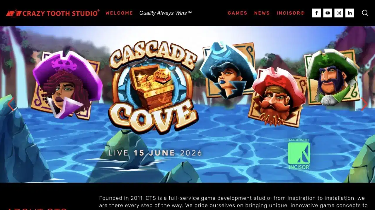 Crazy Tooth Studio official homepage featuring a current game release, checked July 2026