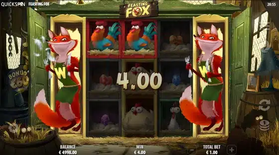 Feasting Fox FOOOXX respin feature showing the fox wild expanding across the reels