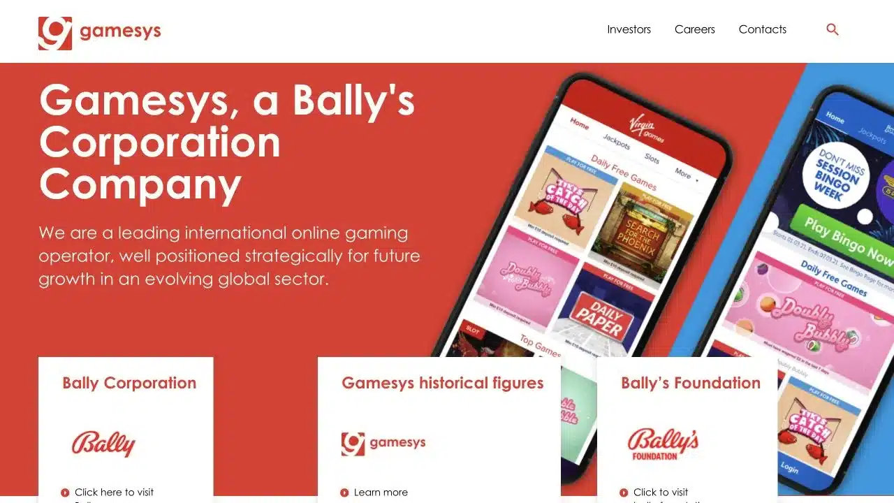 Gamesys official homepage identifying the company as part of Bally's Corporation, checked July 2026