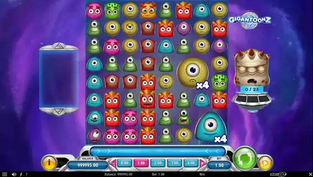Gigantoonz base game showing the 8x8 grid of cartoon alien symbols