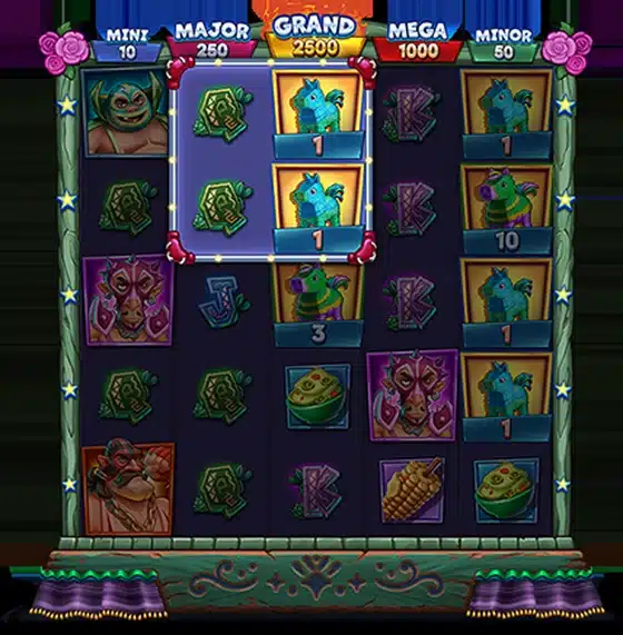 Masked Mayhem slot gameplay screenshot showing the Win Zone feature active during free spins