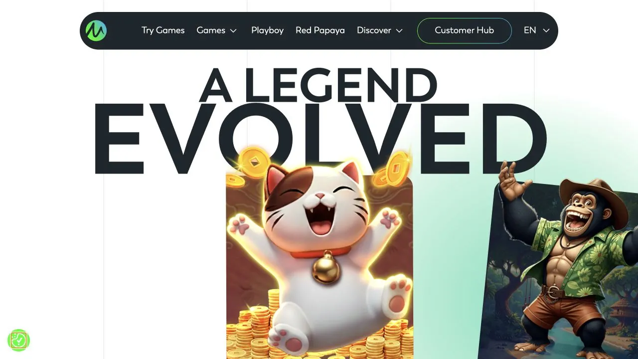 Microgaming official homepage showing its current evolved game-provider branding, checked July 2026