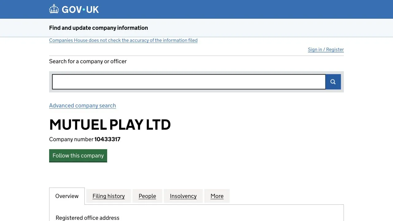Mutuel Play Companies House record captured in July 2026