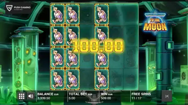 Mystery Mission To The Moon showing Mystery Stack symbols filling the reels