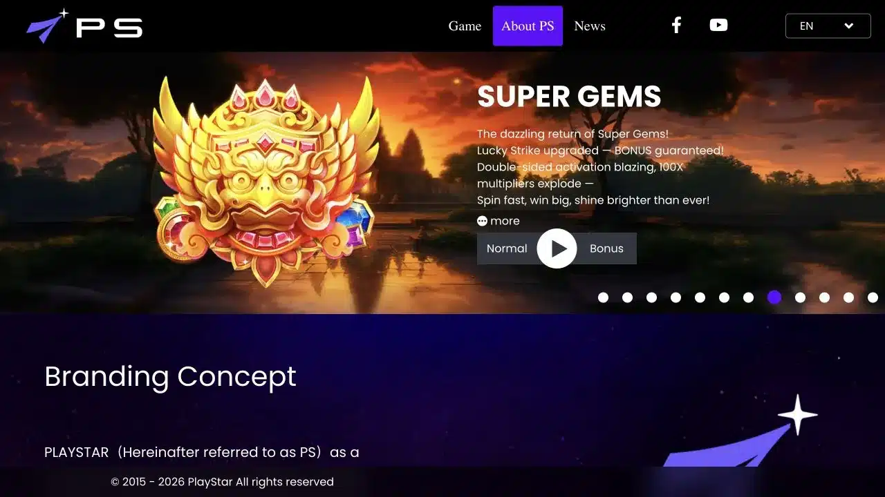 PLAYSTAR game supplier website captured in July 2026