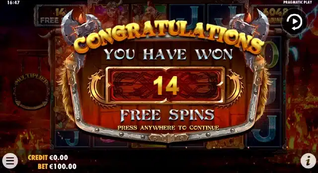 Power of Thor Megaways Free Spins trigger showing the rising win multiplier meter