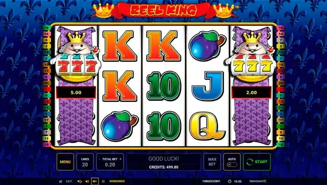 Reel King feature with two Kings spinning mini reels of lucky sevens
