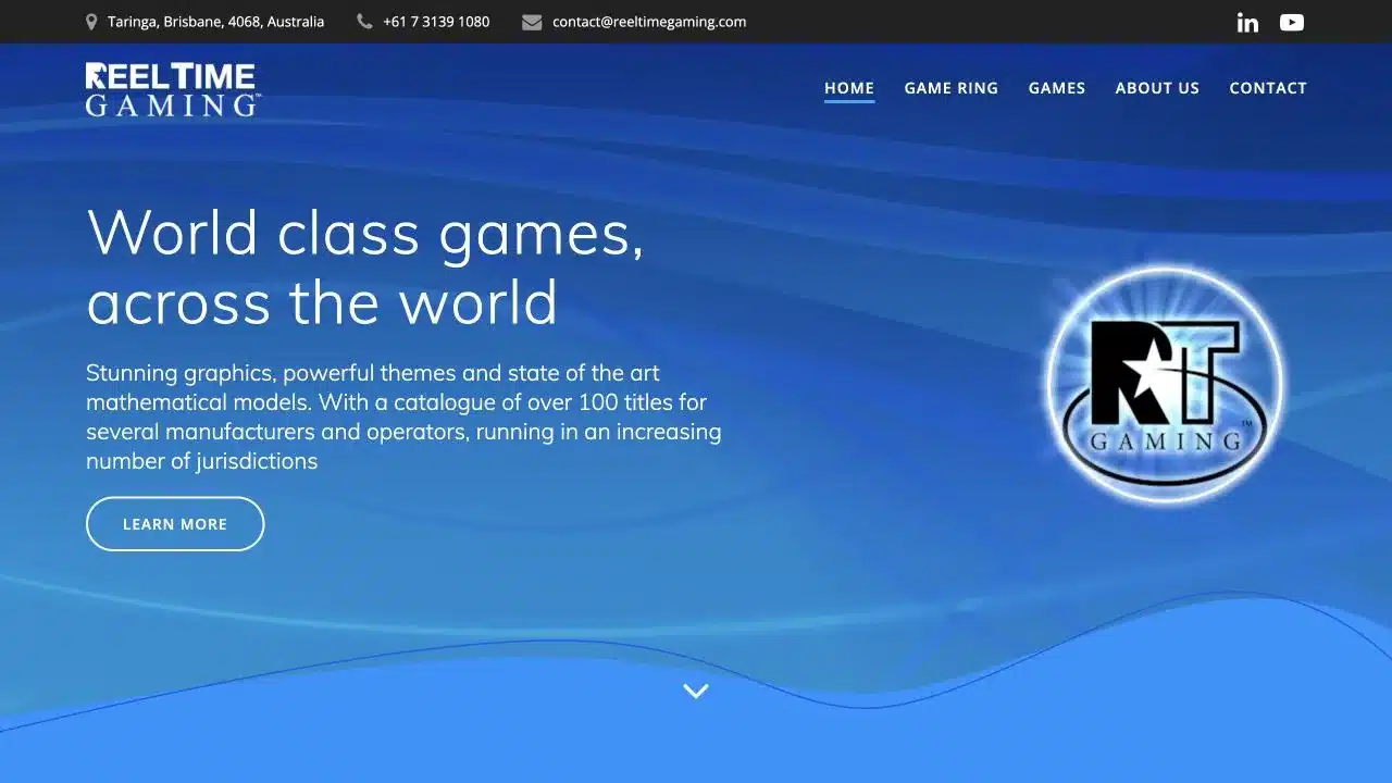 Reel Time Gaming official homepage captured in July 2026
