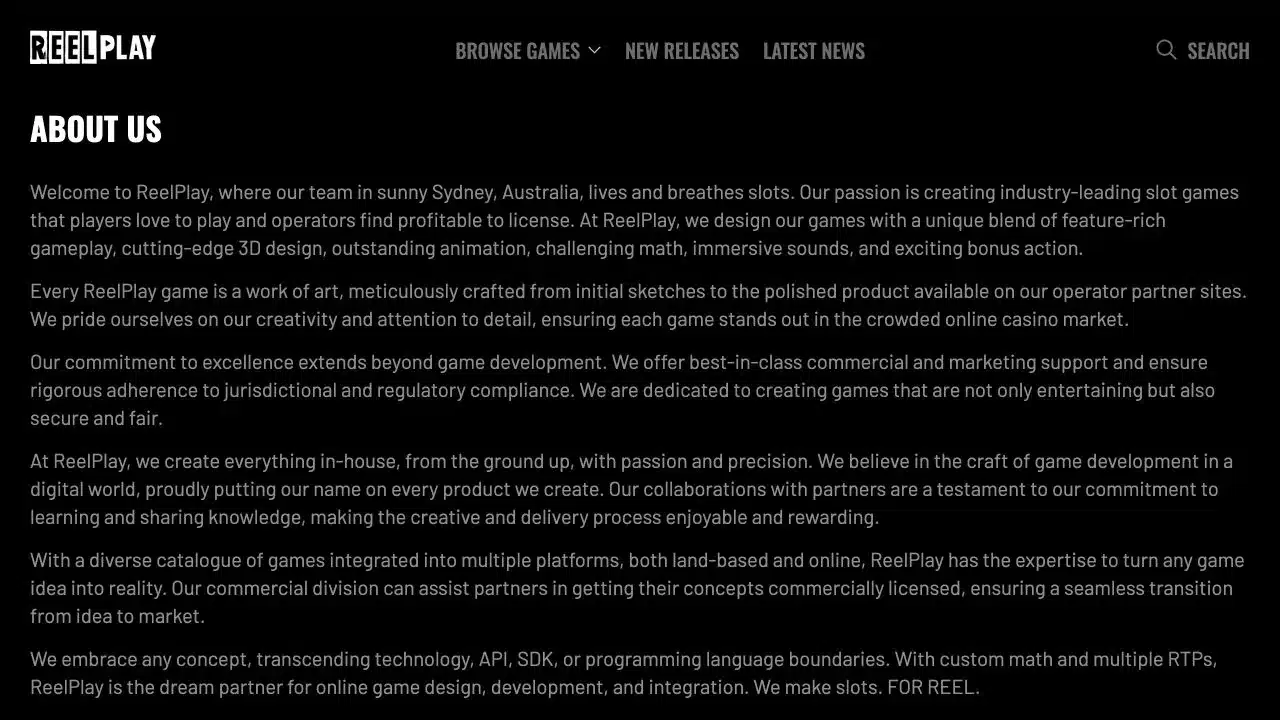 ReelPlay official developer website captured in July 2026