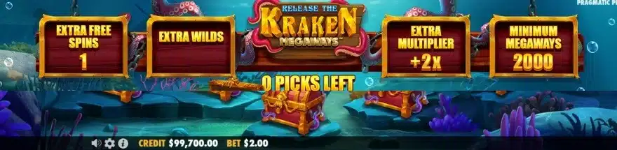 Release the Kraken Megaways chest pick bonus screen