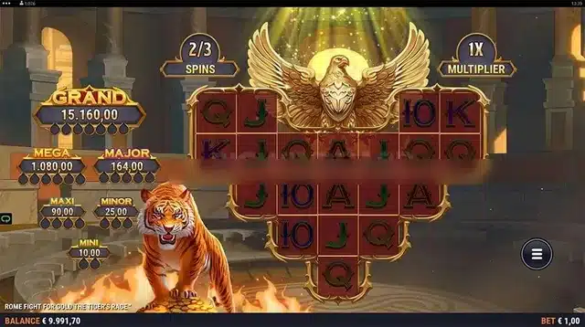 Rome Fight for Gold the Tigers Rage Imperial Bonus round with the golden eagle and spin counter