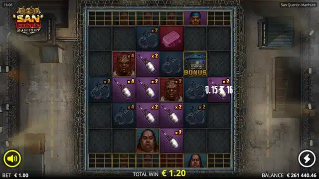 San Quentin Manhunt base game showing the diamond shaped expanding grid