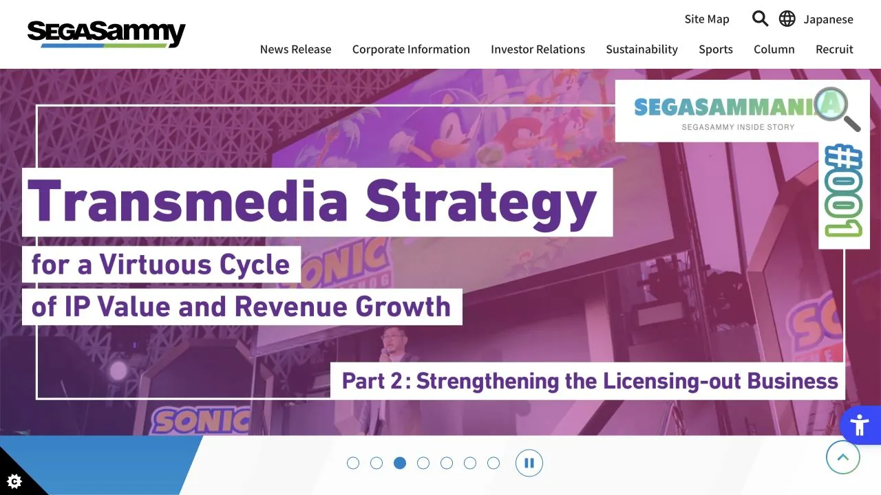 SEGA SAMMY parent company homepage for Stakelogic in 2026