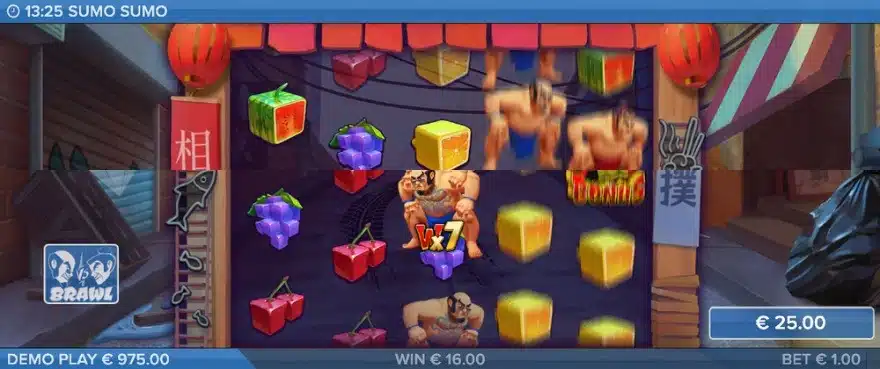 Sumo Sumo Brawl feature showing a stacked Wild Sumo multiplier