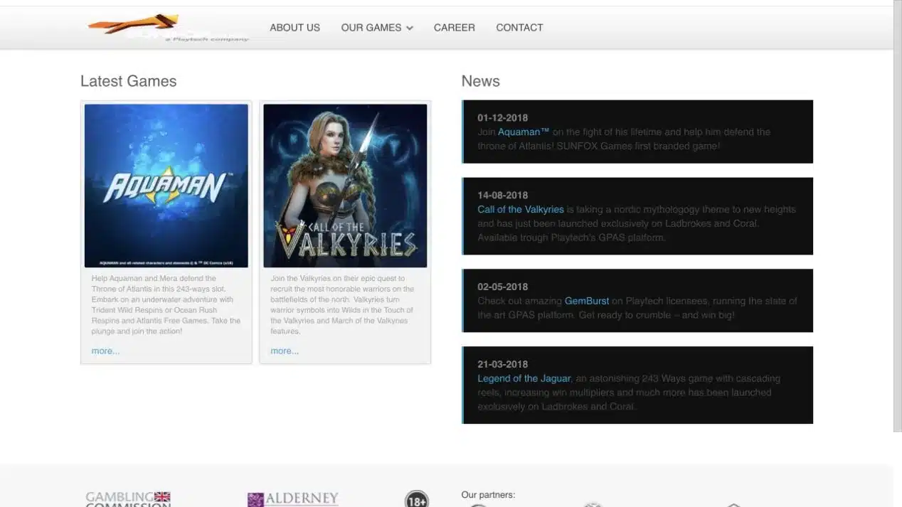 SUNFOX Games official homepage captured in July 2026