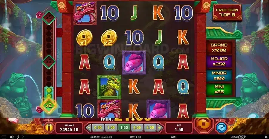 Temple of Prosperity Free Spins round with the progressive multiplier track