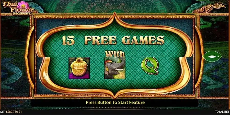Thai Flower Megaways Free Games trigger showing the lotus bud pick symbols