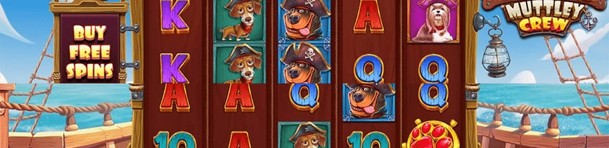 The Dog House Muttley Crew base game showing the pirate ship reels