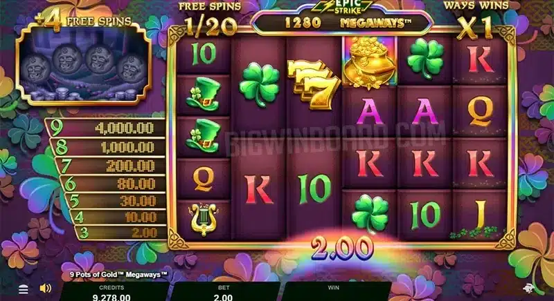 9 Pots of Gold Megaways free spins win