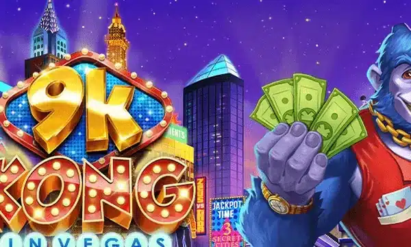 9k Kong in Vegas slot logo with Kong holding dollar bills