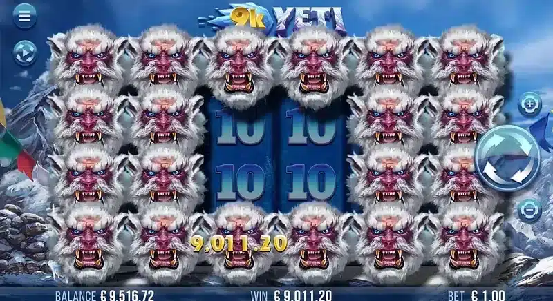 9k Yeti in play - a full board of yetis paying 9,011.20 at a 1.00 stake