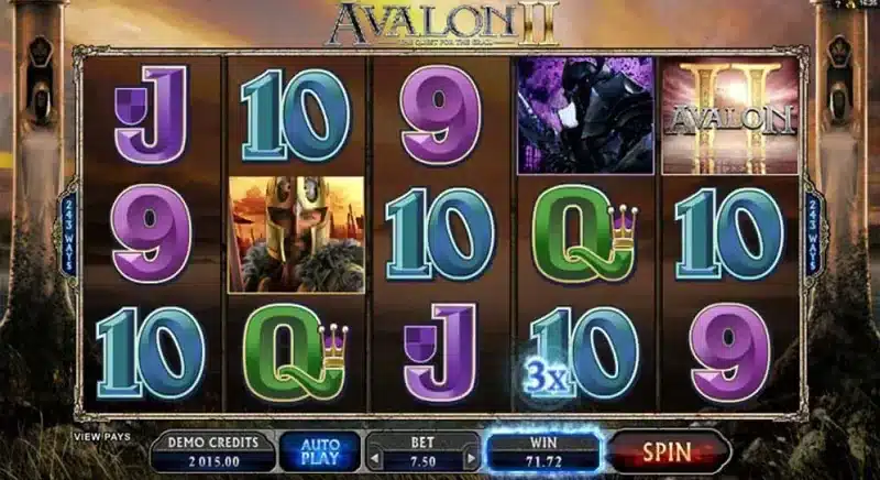Avalon II slot gameplay with a 3x multiplier in the base game