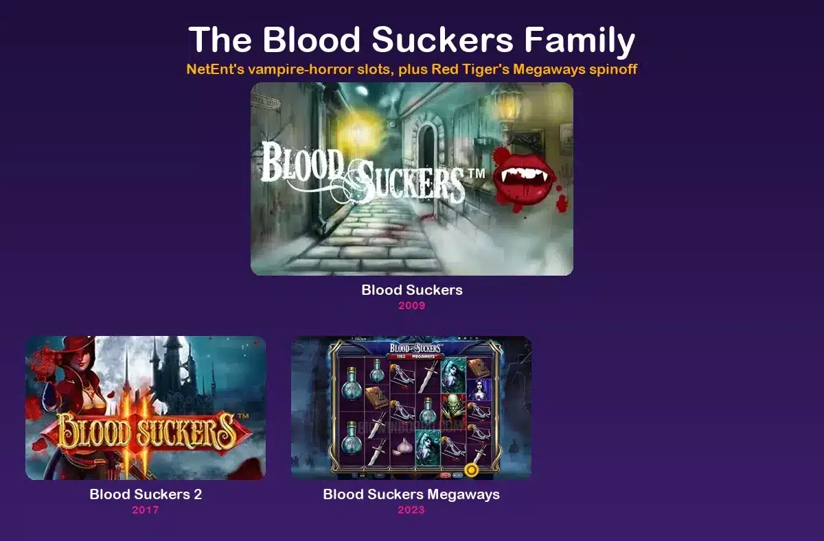 All Blood Suckers versions compared, the NetEnt pair and the Red Tiger Megaways spinoff