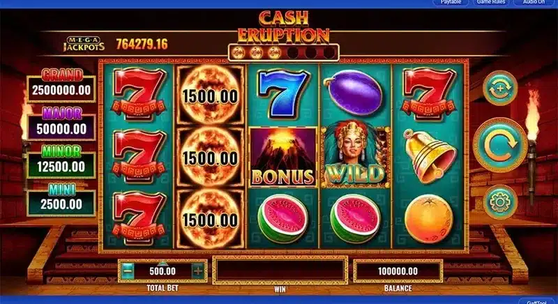 Cash Eruption base game with MegaJackpots ladder