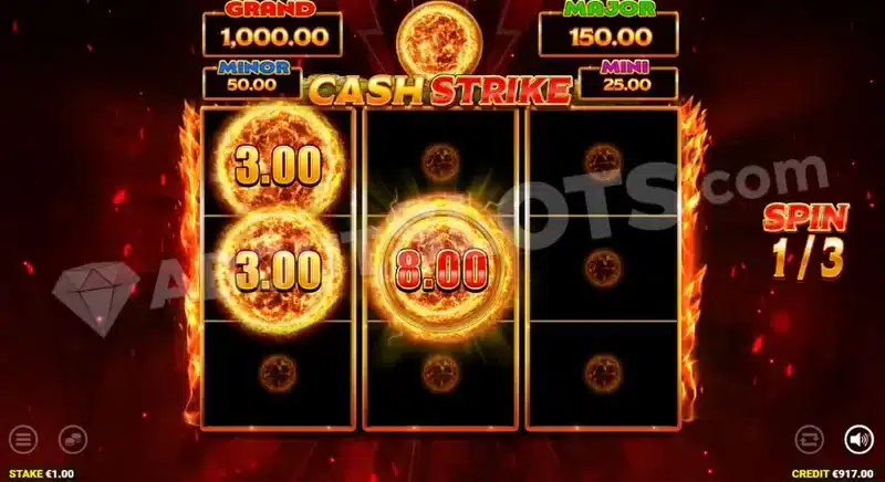 Cash Strike Bonus respins with cash and cashpot symbols locked