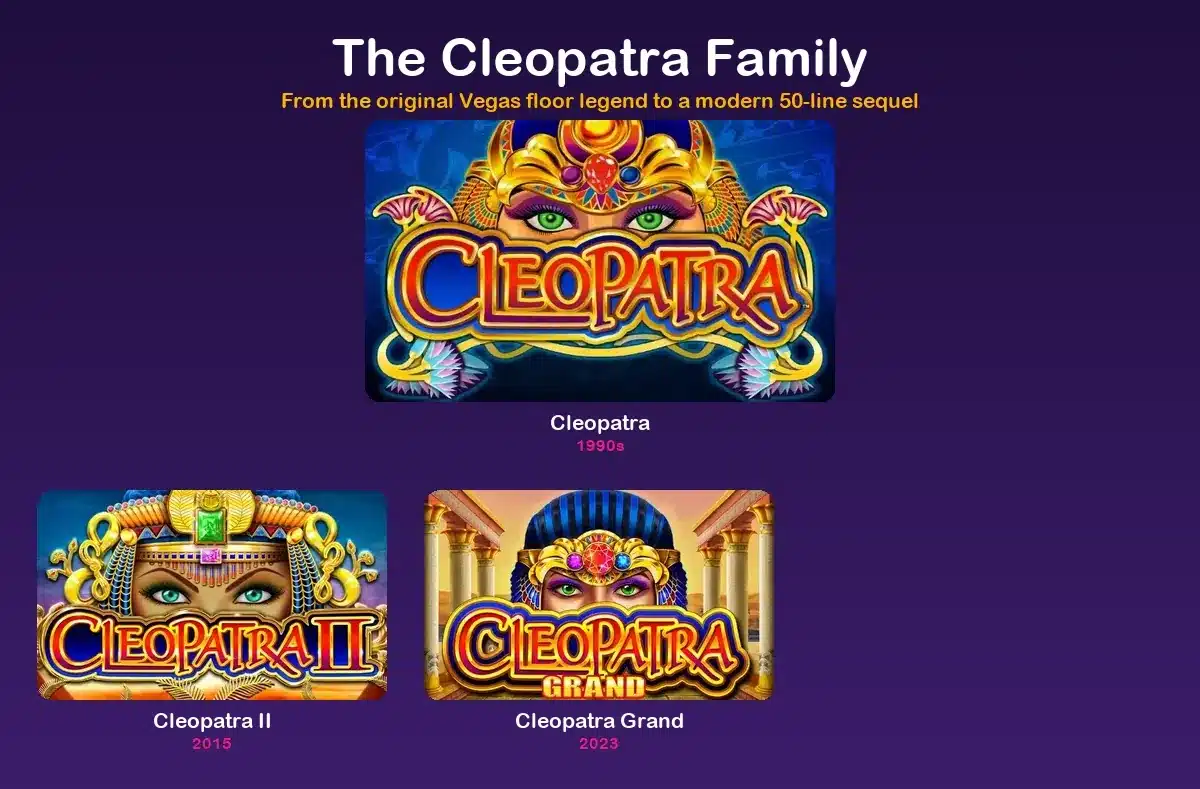 All three Cleopatra games compared, from the original Vegas machine to Cleopatra Grand