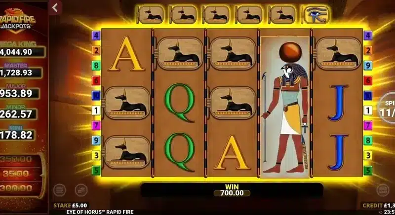 Eye of Horus Rapid Fire Jackpots gameplay with jackpot panel