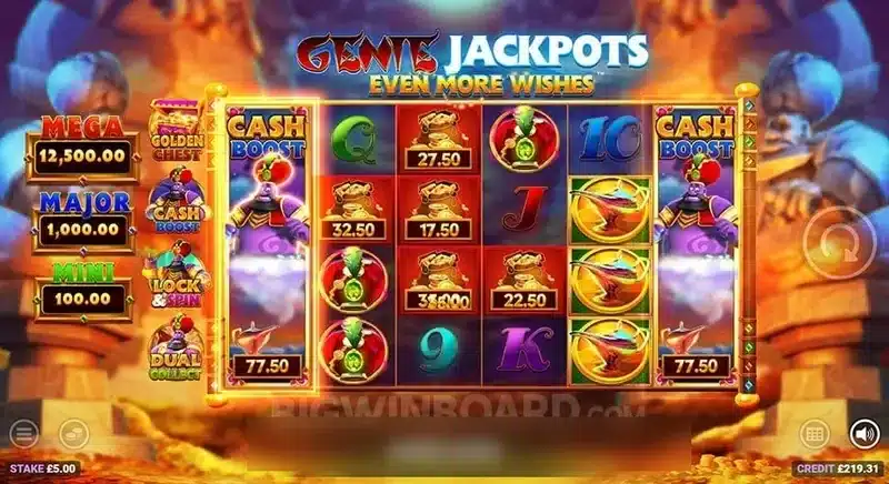Genie Jackpots Even More Wishes gameplay with jackpot panel