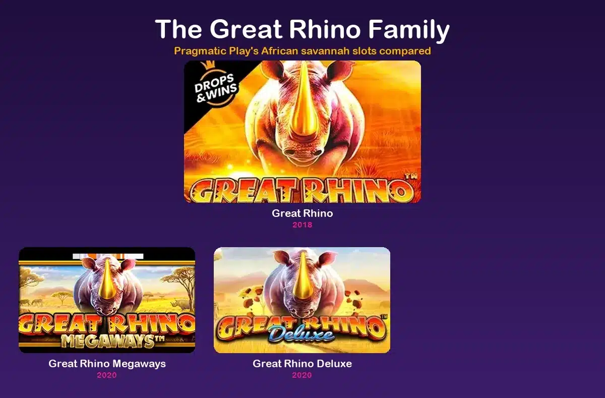 Every Great Rhino slot version compared, with release dates