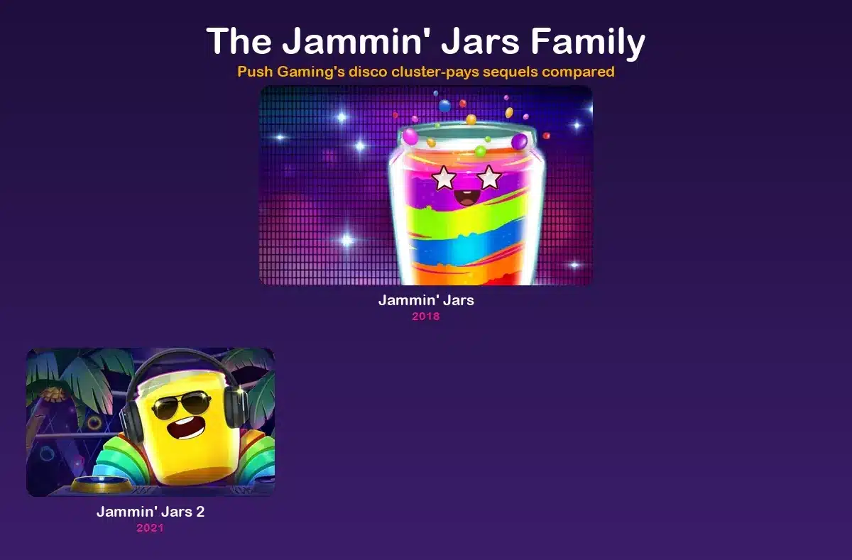 Both Jammin' Jars slot versions compared, with release dates