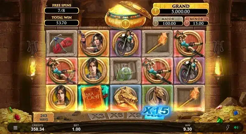 Lara Croft Temples and Tombs free spins gameplay
