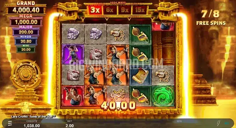 Lara Croft Tomb of the Sun free spins with increased multiplier